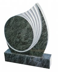 An Indian Bahama Blue granite memorial, with a contemporary sweeping detailed inscription panel.