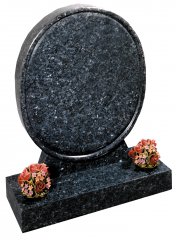 An elliptical shaped Blue Pearl memorial.