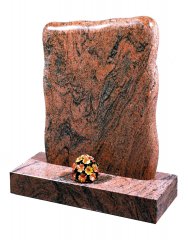 A multicolour Red granite memorial, which replicates the smooth appearance of a pebble.