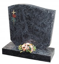 An Indian Bahama Blue granite memorial with a coloured ornamentation.