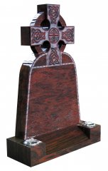 A twilight Red memorial with a cross and a sandblast Celtic design.